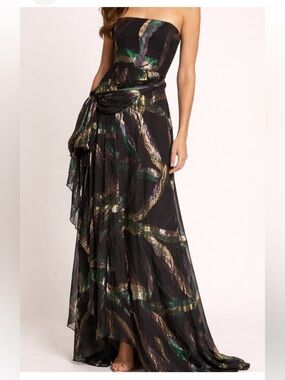 Shoshanna Midnight Erina strapless metallic floral long dress